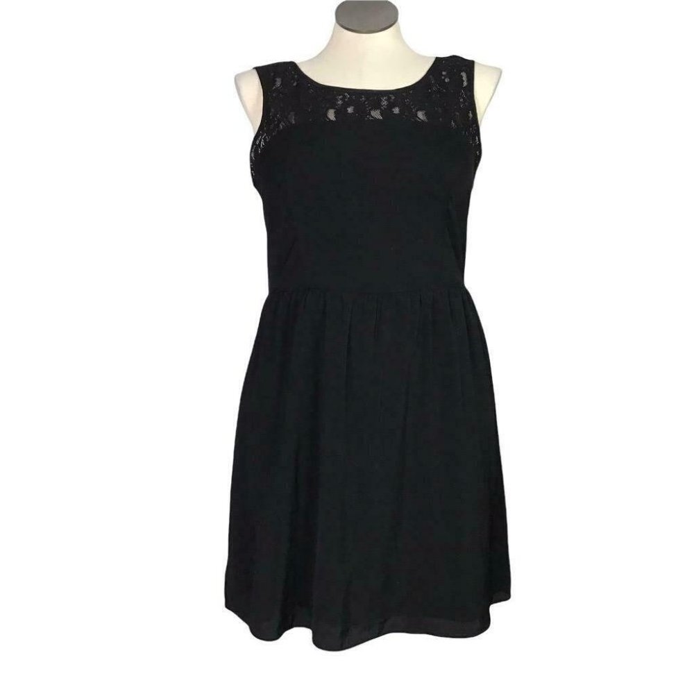 American Eagle Outfitter Fit Flare Dress Women 14 Black Lace Sleeveless LBD